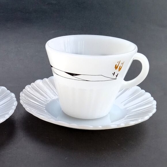 VTG MCM Opal Milk Glass 2 Cups w/Saucers Termocrisa Rare Fire King Pyrex - Picture 3 of 16